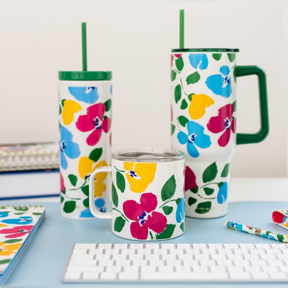 Kate Spade 40 Oz. Tumbler with Handle & Straw (Painterly Bouquet) NWT MSRP: $46 - Picture 5 of 11